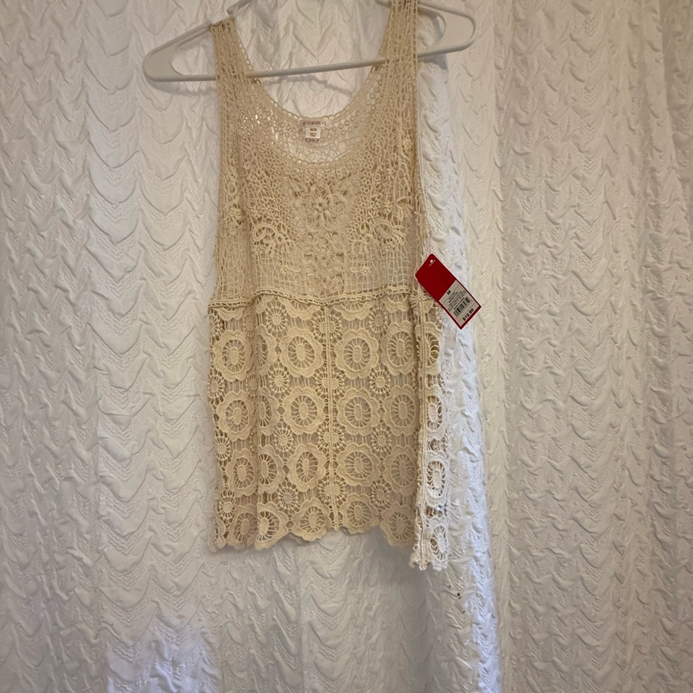 Elegant Cream Crochet Lace Tank Top